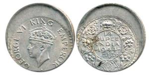 Gorge VI, Half Silver ¼ Rupee, 1944, Bombay Mint, Error, 20% die shift. Very Fine+, Scarce