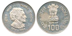 Rupees 100, 1984, Indira Gandhi. Uncirculated, Scarce.