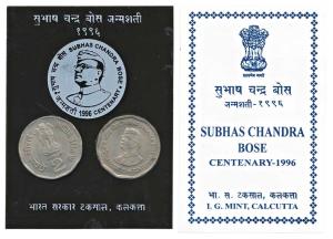 1996 Collector's Pack, Subhas Chandra Bose Centenary, Rupees 2 (2), Calcutta Mint. Packed 