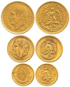 Mexico, Mexico City, 5, 2 ½ and 1 Peso, 1945 and 1955, total weight 8g. (KM 411.5). Uncirc