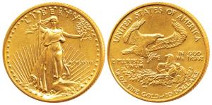 United States of America, Gold 10 Dollars, 8.3g, liberty on obv. 1989. Uncirculated.