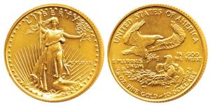 United States of America, Gold 10 Dollars, 8.3g, liberty on obv. 1989. Uncirculated.