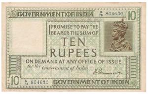 George V, Rupees 10, 1st issue, 1925, signed H. Denning, (Jhun 6B.1). Very Fine, Scarce.