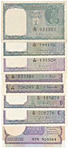 Rupee 1 set of 56 notes, with different dates and signatures of all varieties (Jhun 1.1.1 