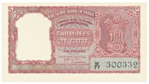 Rupees 2, 1957, signed H. V. R. Iengar, value written in Hindi reads Rupaye, (Jhun 2.3.2).