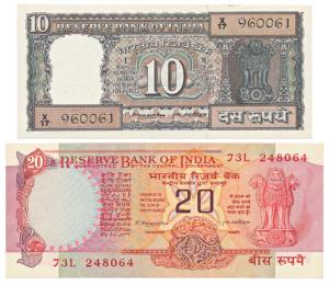 Rupees 10 and 20, signed M. Narasimham, (Jhun 4.8.3A & 5.2.3). Uncirculated. (2)