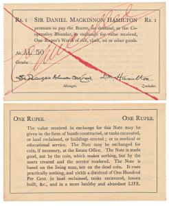 Sir Daniel Mackinnon Hamilton Rupee, a promissory note circulating in Bengal in the early 