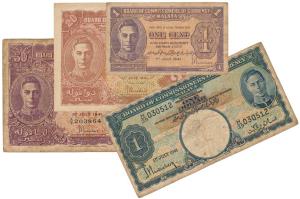 Malaya, George VI, 1, 20, 50 Cents and Dollar. Very Fine, Rare.