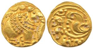 Western Gangas (c. 10th- 11th century AD), Gold Gajapati Pagoda, 3.78g, sun and crescent a