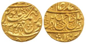 Asaf ud Daula, Gold Mohur, Najibabad Mint, in the name of Shah Alam II, RY 32, small meem 