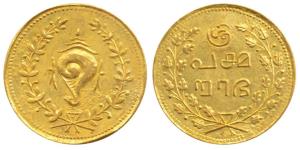 Tulabharam issue (1870-1931 AD), Gold Pagoda, obv. conch shell within wreath, rev. Sri Pad