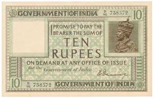 George V, Rupees 10, 1st issue, 1925, signed H. Denning, (J&R 6B.1). About Extremely Fine,