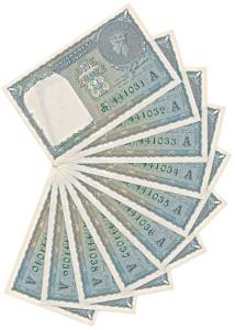 George VI, Rupee 1, 1944, signed C. E. Jones, 10 consecutive numbers (J&R 1.1C). Uncircula