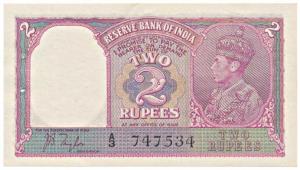 George VI, Rupees 2, 1943, signed J. B. Taylor, in order of serial number with the note be