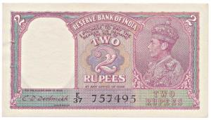 George VI, Rupees 2, 1944, signed C. D. Deshmukh, (J&R 2.2). Uncirculated, Rare.