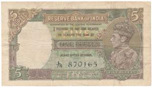 George VI, Rupees 5, 1st issue, 1944, signed C. D. Deshmukh, (J&R 3.2). Very Fine, Scarce.