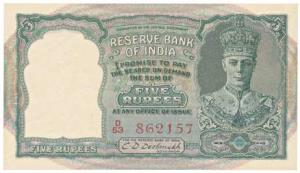 George VI, Rupees 5, 2nd issue, 1947, signed C. D. Deshmukh, serial number in red, (J&R 4.