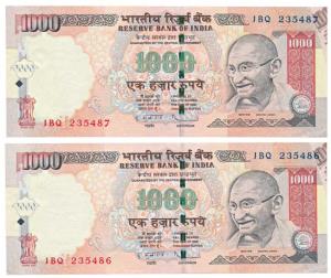 Rupees 1000, 2004, signed Y. V. Reddy, Error, a small part of the back of the note has not