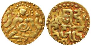 Kalachuris of Tripuri, Gangeyadeva (c. AD 1015-40), Gold Masha, 4.04g, obv. seated Lakshmi