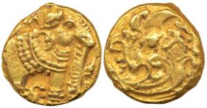 Western Gangas, Gold Gajapati Pagoda, 3.84g, an ornate elephant standing to right on obv.;
