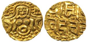 Gahadavalas of Kannauj and Kashi, Govinda Chandra (1114-1154 AD), base Gold Dinar, 4.3g, o