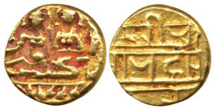Vijayanagar, Hari Hara II (1377-1404 AD), Gold ½ Pagoda, 1.97g, Shiva-Parvati seated on ob