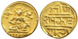 Vijayanagar, Krishna Deva Raya (1509-1529 AD), Gold ½ Pagoda, 1.68g, Balakrishna seated fl