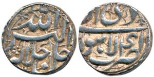 Akbar, Silver Rupee, 11.38g, Lahore Mint, Ilahi type, Month Di, Year 41, near complete die