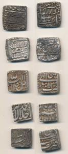 Akbar, Silver Square Rupee (5), Urdu Zafar Qarin Mint; Ahmedabad Mint, AH 988; Lahore Mint