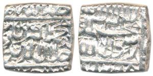 Akbar, Silver Square Rupee, 11.32g, mint off flan, Kalima type, AH 995. About Extremely Fi
