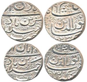 Jahangir, Silver Rupee (2), Ahmedabad Mint, AH 1023, Month Di; AH 1022, Month Aban. About 