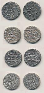 Shah Jahan, Silver Rupee (4), Lahore (2) and Surat (2) Mints, all different varieties with
