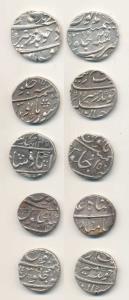 Silver ½ Rupee (5), Aurangzeb, Surat Mint; Muhammad Shah, mint off flan. Very Fine to Extr