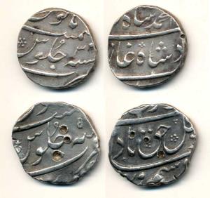 Farrukhsiyar and Muhammad Shah, Silver ½ Rupee (2), Surat Mint (2), (KM 375.2, 433.4). Ver