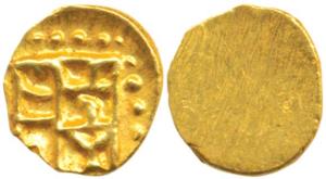 Apranji Gold Fanam 0.18g, struck in the name of ‘Panta Pradhan’, obv. Pantha Pradan in two