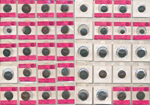 Collection of 40 different copper coins of Tipu Sultan, representing 6 copper issuing mint