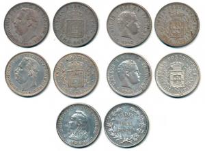 Silver Rupia (5), Luis I (Ludwig) 1881, 1882; Carlos I, 1903, 1904; Uma Rupia, 1912. Very 