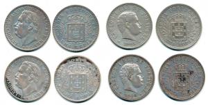 Silver Rupia (4), Luis I (Ludwig) 1881, 1882; Carlos I, 1903, 1904. Very Fine+ to About Ex