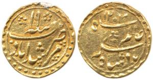 Murshidabad Mint, Gold 1/8 Mohur, 1.5g, in the name of Shah Alam II, struck at Calcutta Mi