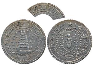 Silver ¼ Pagoda, 10.30g, Error, 2nd issue, 1808, value in English miss-spelt as PA PAGODA 