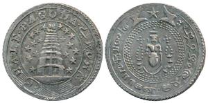 Silver ½ Pagoda, 20.88g, 2nd issue, 1808, value in English and Persian on ribbon around Go