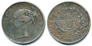 Victoria Queen, Silver ½ Rupee, 1840, continuous legend, obv. No mint mark, rev. 19 Berrie