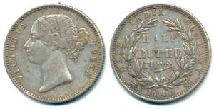 Victoria Queen, Silver ½ Rupee, 1840, divided legend, obv. WW incused, rev. 24 Berries. Ve