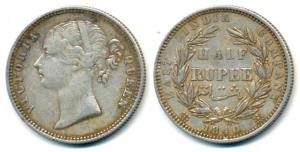 Victoria Queen, Silver ½ Rupee, 1840, divided legend, 'B' raised, obv. WW incused, rev. 24