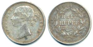 Victoria Queen, Silver ½ Rupee, 1840, divided legend, 'S' raised, obv. WW incused, rev. 24