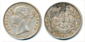 Victoria Queen, Silver ½ Rupee, 1840, divided legend, 'S' raised, obv. WW incused, rev. 24
