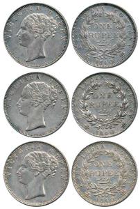 Victoria Queen, Silver Rupee (3), 1840, continuous legend, obv. no initials, rev. 19 Berri