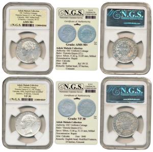 Victoria Queen, Silver Rupee (2), 1840, Calcutta Mint, continuous legend, Indian modified 