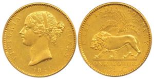 Victoria Queen, Gold Mohur, 1841, divided legend, Calcutta Mint, (KM 462.1). Slabbed in PC