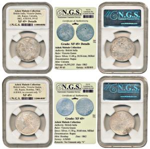 Victoria Queen, Silver Rupee (2), 1862, Calcutta Mint, A / III / 0 / 0, Bombay Mint, A / I